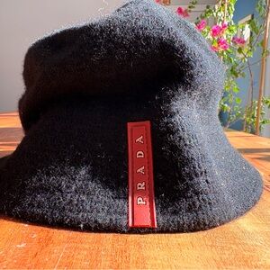 Black Wool Bucket Hat with Red Logo Tab